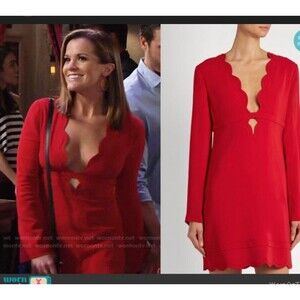 ALC Red Scallop Eva V-Neck Mini Dress Size 4 Designer Special Occasion Sexy